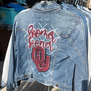 Custom Denim Jacket with Boomer Sooner hand-painted Design